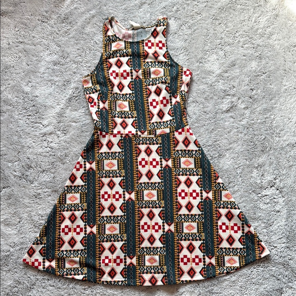 Aztec Patterned Sleeveless High Neck Dress